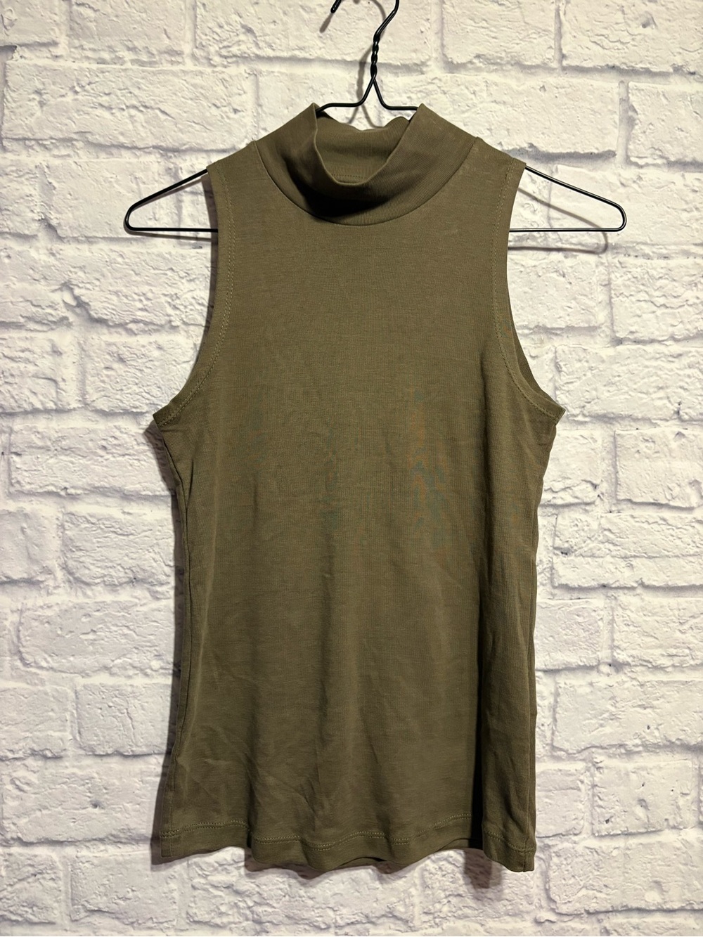 KOTN Sleeveless Mock Neck Tank Top - Olive Green Small